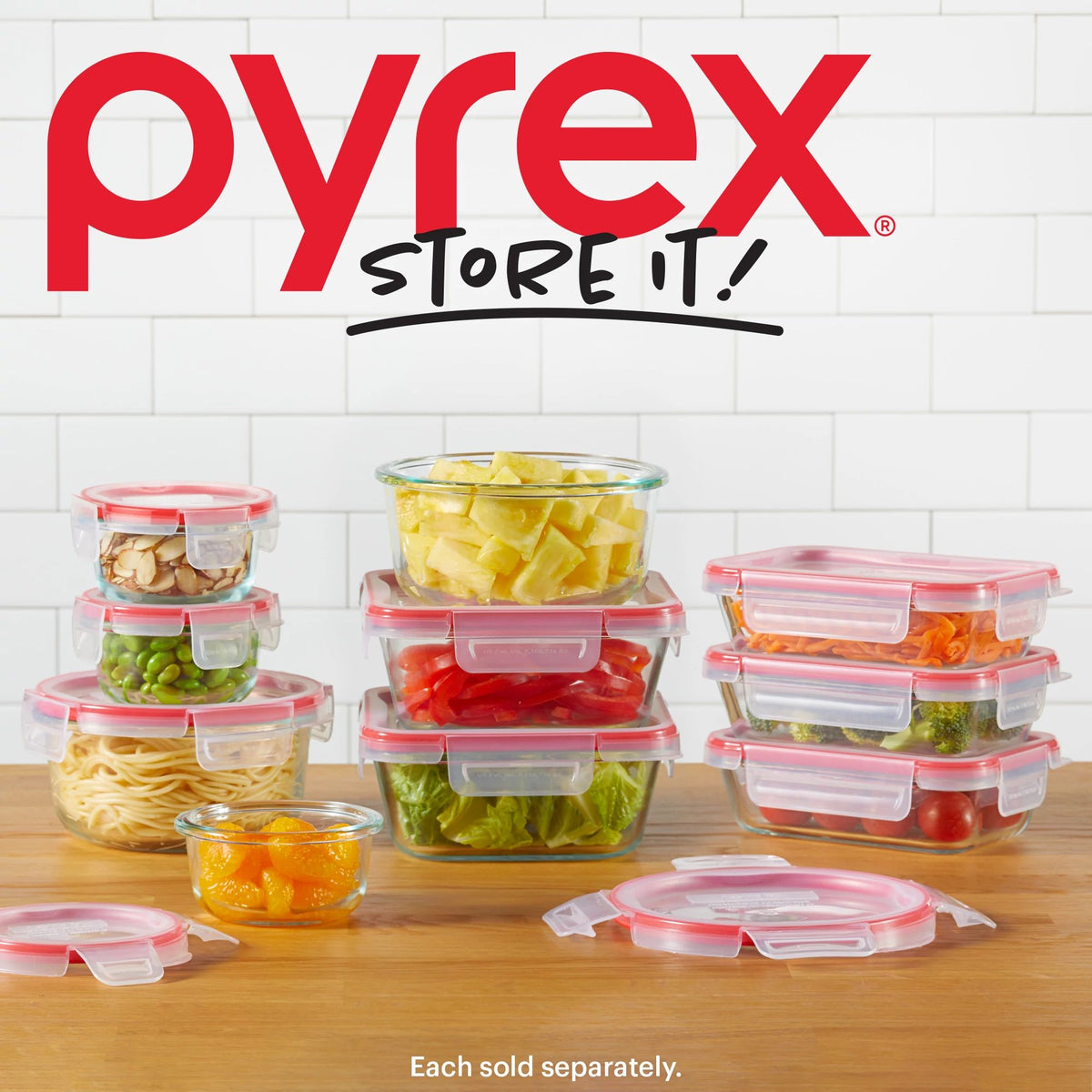 FreshLock™ 14-piece Glass Storage Set with text pyrex store it